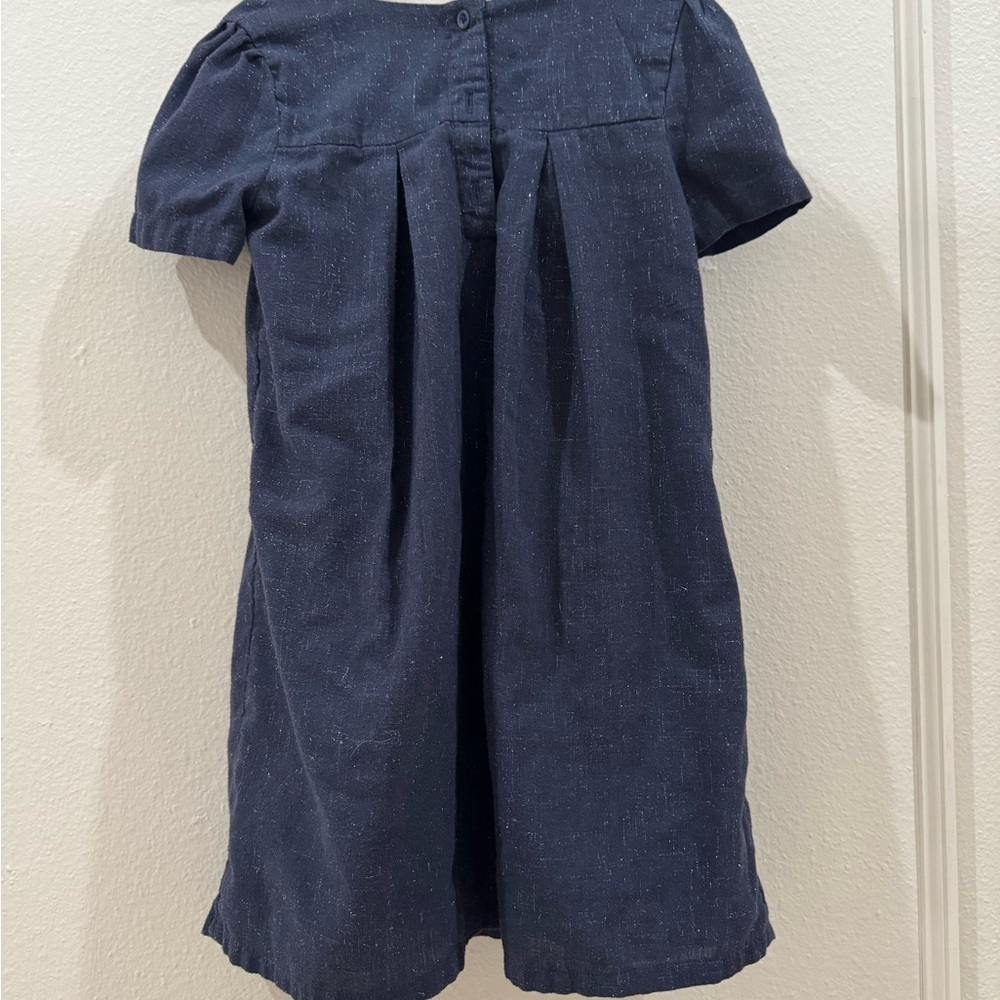 Harper Canyon Kids Navy Cotton Dress with silver glitter thread and bow size 5 - Picture 2 of 4